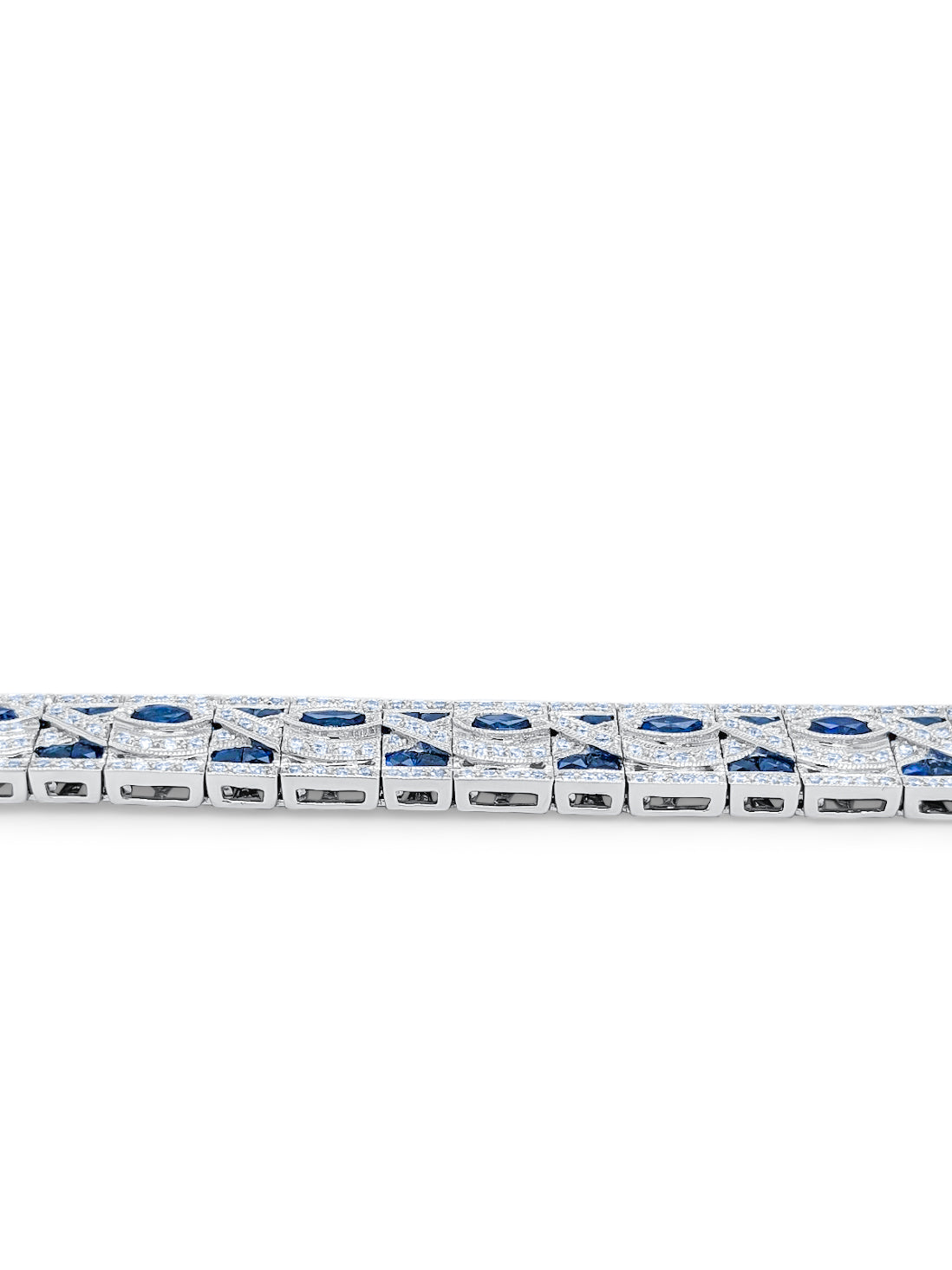 14k White Gold Diamond Bracelet with Sapphire - LA DIAMOND