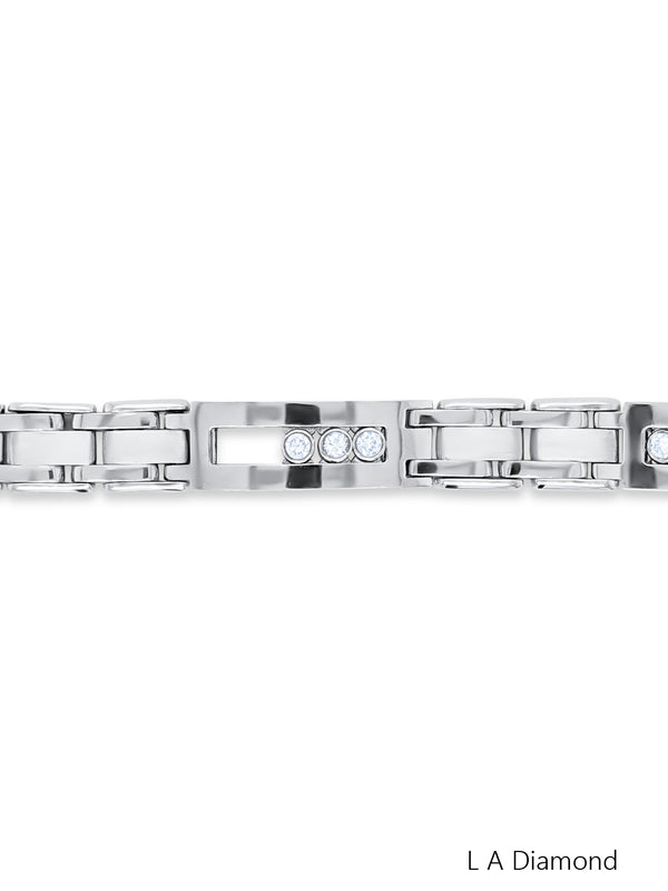 14k White Gold Diamond Round Cut Hinged Bracelet 2.10c - LA DIAMOND