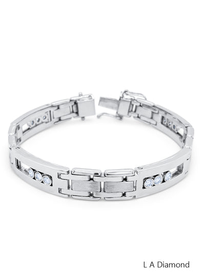 14k White Gold Diamond Round Cut Hinged Bracelet 2.10c