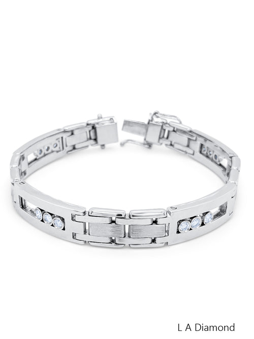 14k White Gold Diamond Round Cut Hinged Bracelet 2.10c - LA DIAMOND