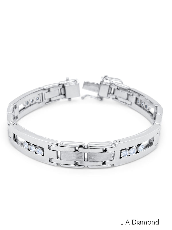 14k White Gold Diamond Round Cut Hinged Bracelet 2.10c - LA DIAMOND