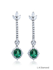 18k White Gold Dangle Earring With Diamond and Emerald - LA DIAMOND