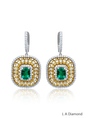 14k Two Tone Diamond Earring with Emerald - LA DIAMOND