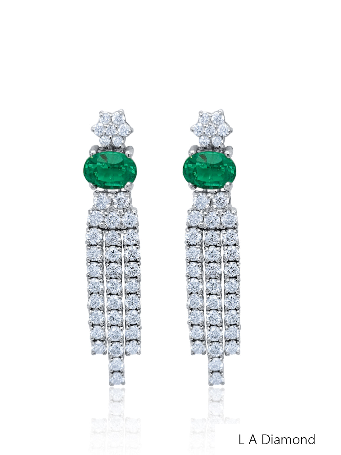 14k White Gold Diamond Earring with Emerald - LA DIAMOND