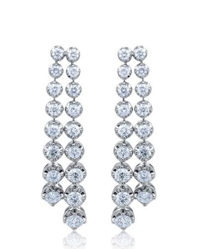 18k White Gold Diamond Round Cut Drop Earring 5c