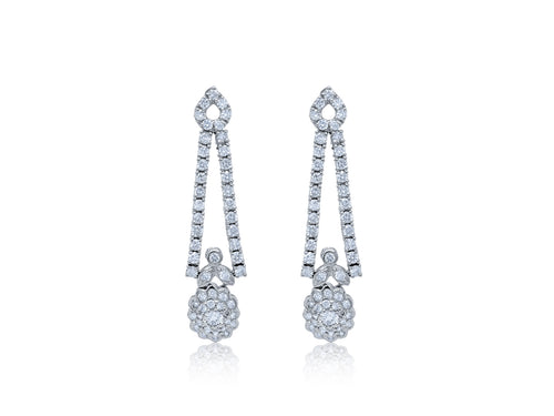 14k White Gold Diamond Round Cut Dangle Earring 3.80c - LA DIAMOND
