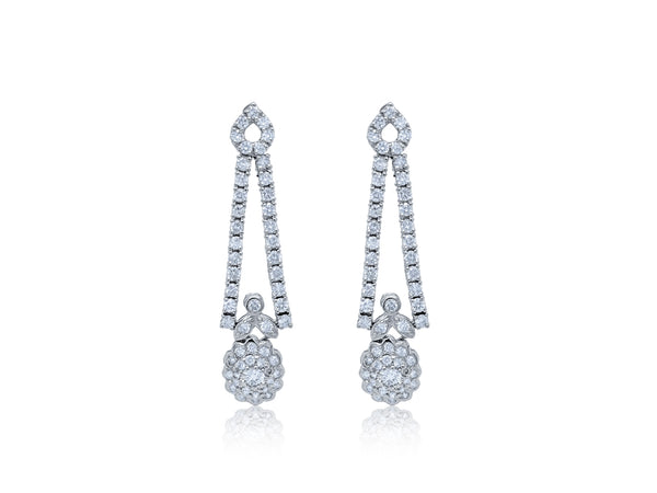 14k White Gold Diamond Round Cut Dangle Earring 3.80c - LA DIAMOND