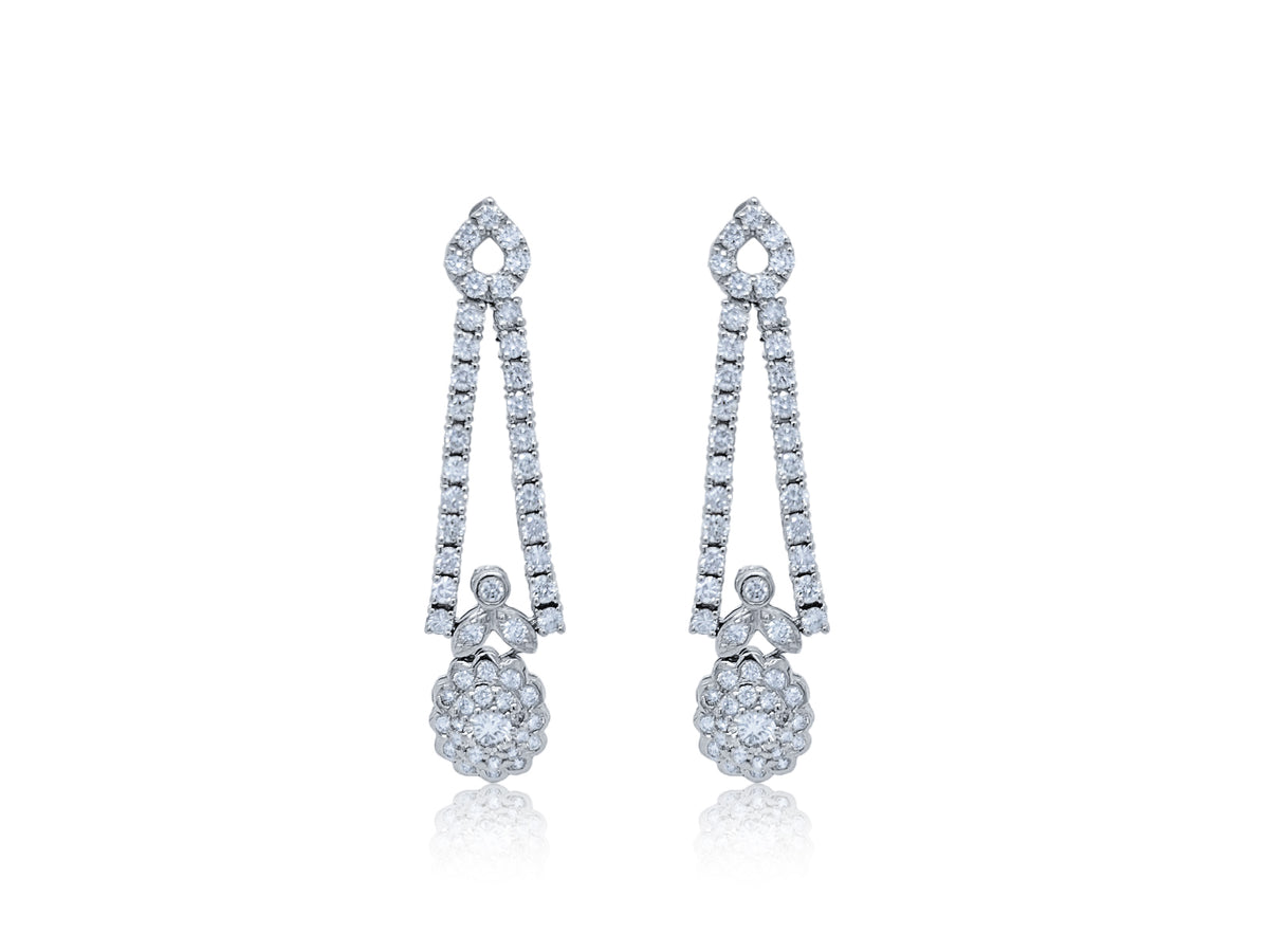 14k White Gold Diamond Round Cut Dangle Earring 3.80c