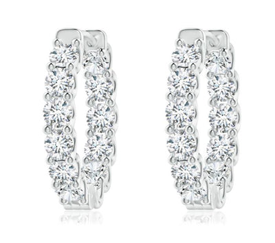 14k White Gold Diamond Round Cut Huggie Earring 6.36c - ED225
