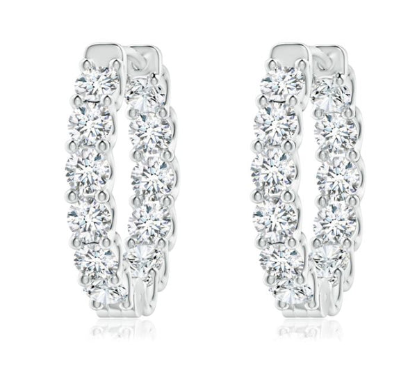 14k White Gold Diamond Round Cut Huggie Earring 6.36c - LA DIAMOND