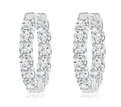 14k White Gold Diamond Round Cut Huggie Earring 6.36c