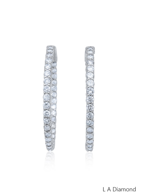 14k White Gold Diamond Round Cut Hoop Earring 6.40c - LA DIAMOND