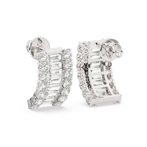 14k White Gold Yellow Gold Rose Gold Diamond Baguette Half Round Cut Earring 1.86c - LA DIAMOND