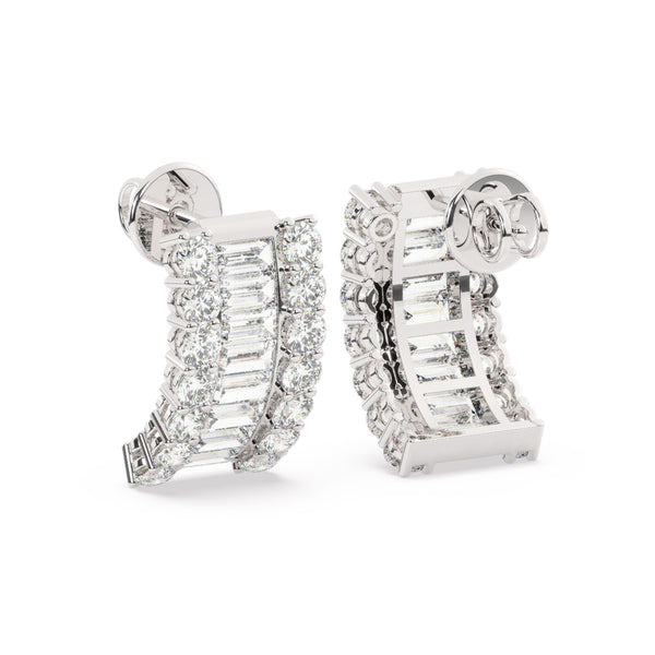 14k White Gold Yellow Gold Rose Gold Diamond Baguette Half Round Cut Earring 1.86c - LA DIAMOND
