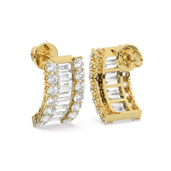 14k White Gold Yellow Gold Rose Gold Diamond Baguette Half Round Cut Earring 1.86c - LA DIAMOND