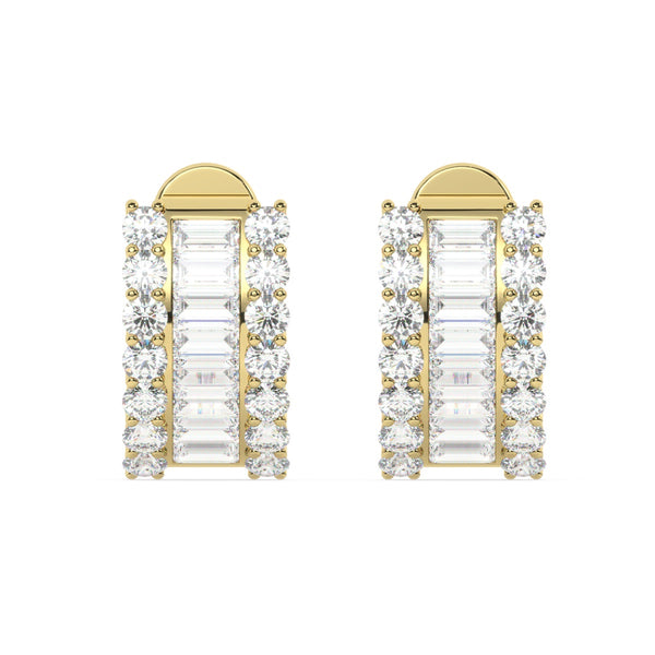 14k White Gold Yellow Gold Rose Gold Diamond Baguette Half Round Cut Earring 1.86c - LA DIAMOND