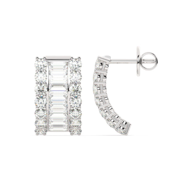 14k White Gold Yellow Gold Rose Gold Diamond Baguette Half Round Cut Earring 1.86c - LA DIAMOND