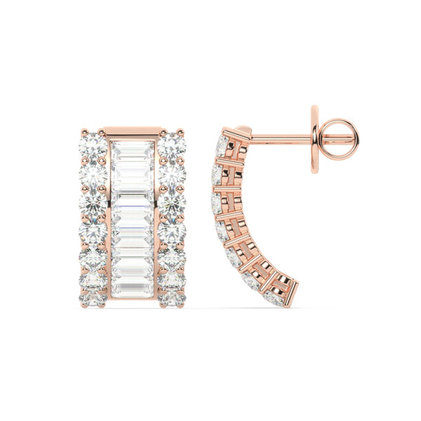 14k White Gold Yellow Gold Rose Gold Diamond Baguette Half Round Cut Earring 1.86c - LA DIAMOND