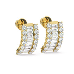 14k White Gold Yellow Gold Rose Gold Diamond Baguette Half Round Cut Earring 1.86c