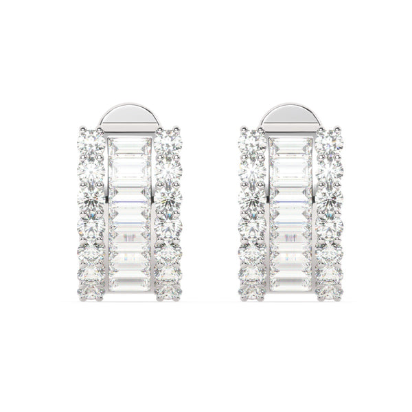 14k White Gold Yellow Gold Rose Gold Diamond Baguette Half Round Cut Earring 1.86c - LA DIAMOND