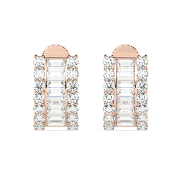 14k White Gold Diamond Round and Baguette Cut Earring 2.58c - LA DIAMOND