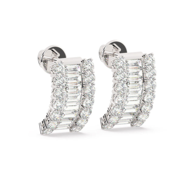 14k White Gold Diamond Round and Baguette Cut Earring 2.58c - LA DIAMOND