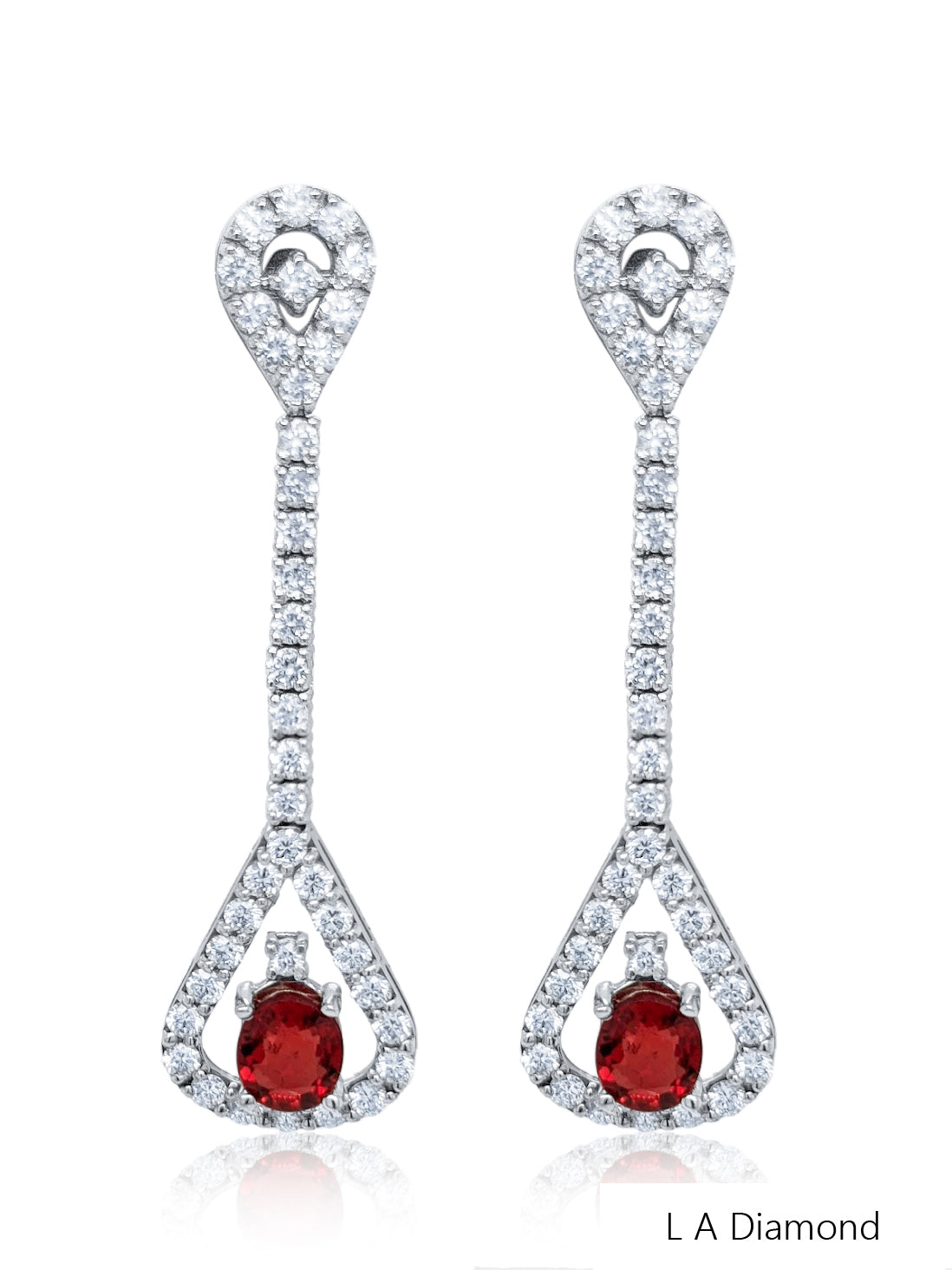 14k White Gold Diamond Round Cut Dangling Earring With Ruby 1.30c - LA DIAMOND