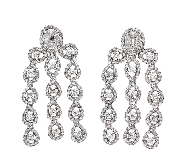 14k White Gold Diamond Pear Cut Teardrop Earring 5.18c - LA DIAMOND