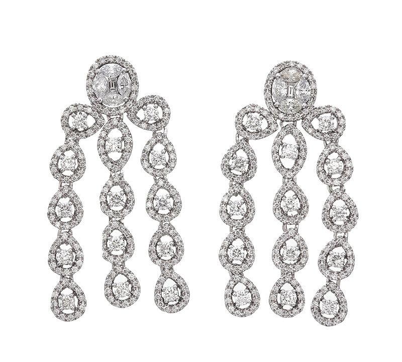 14k White Gold Diamond Pear Cut Teardrop Earring 5.18c - LA DIAMOND