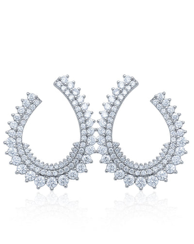 14k White Gold Diamond Round Cut Hoop Earring 3.30c