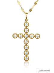 14k White And Yellow Gold Diamond Cross Necklace Pendant .40c