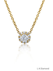 14K Yellow Gold Diamond Round Cut Necklace Pendant With Chain .82c