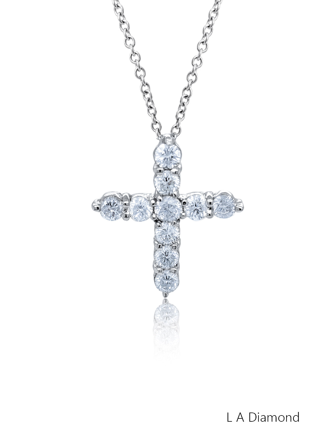 14k White Gold Diamond Round Cut Classic Cross Necklace Pendant 2.56c