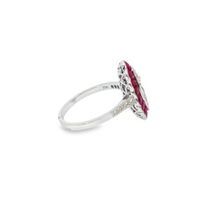 14k White Gold Diamond Princess Cut With Ruby Stone Ring .88c