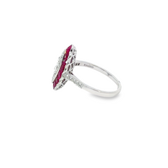 14k White Gold Diamond Princess Cut With Ruby Stone Ring .88c