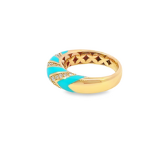 18k Rose Gold Diamond Round Cut Turquoise Stone Ring .35c