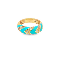 18k Rose Gold Diamond Round Cut Turquoise Stone Ring .35c