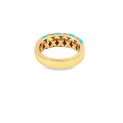 18k Rose Gold Diamond Round Cut Turquoise Stone Ring .35c