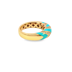 18k Rose Gold Diamond Round Cut Turquoise Stone Ring .35c