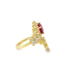 14k Yellow Gold Diamond Ruby Round Cut Ring 1.20c