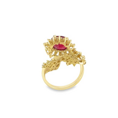 14k Yellow Gold Diamond Ruby Round Cut Ring 1.20c