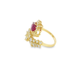 14k Yellow Gold Diamond Ruby Round Cut Ring 1.20c