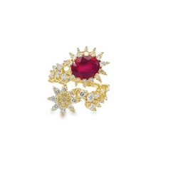 14k Yellow Gold Diamond Ruby Round Cut Ring 1.20c