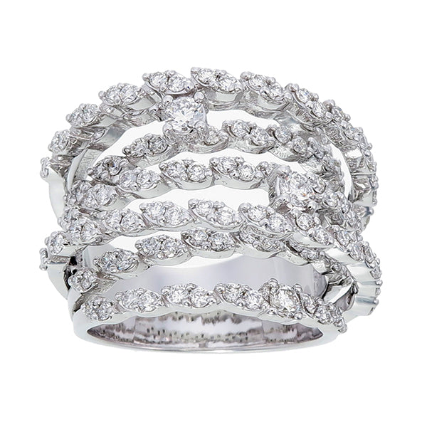 18K White Gold Round Cut Multi Row Diamond Ring 2.12c