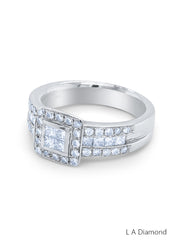 14K White Gold Quad Princess-Cut Diamond Frame Ring  0.95c - LA DIAMOND
