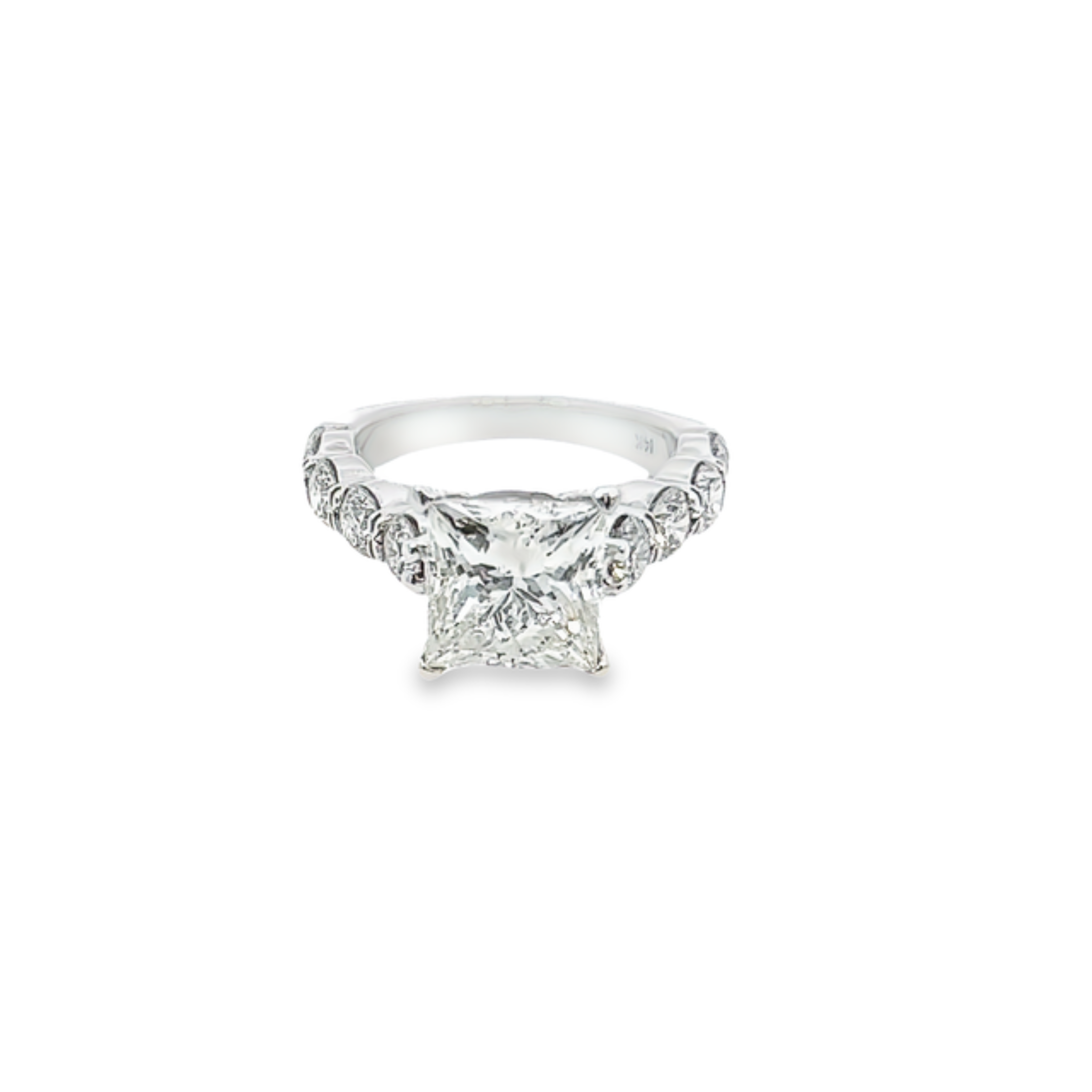 14k White Gold Diamond Princess Cut Engagement Ring 3.54c
