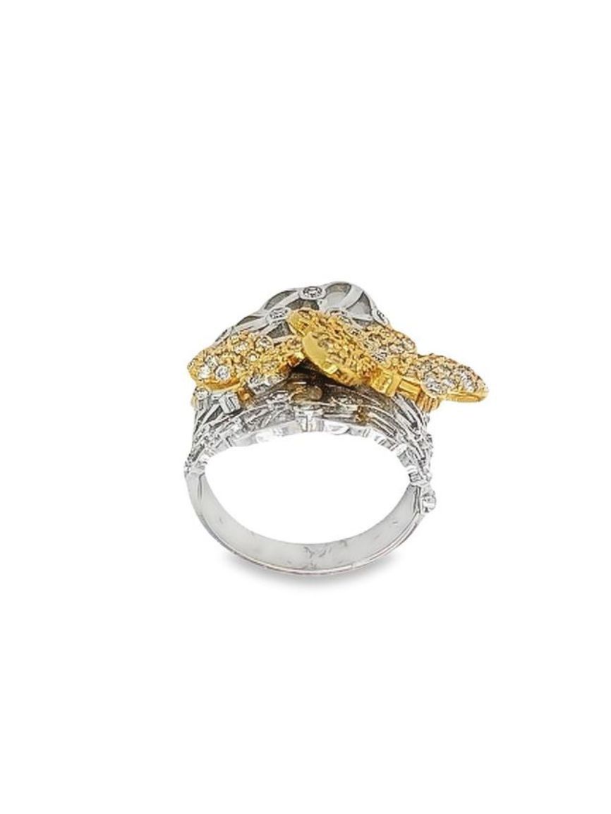14k Two Tone Butterfly Round Cut Diamond Ring 1.65c