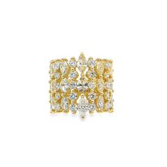 14k Yellow Gold Diamond Marquise And Round Cut Ring 2.35c