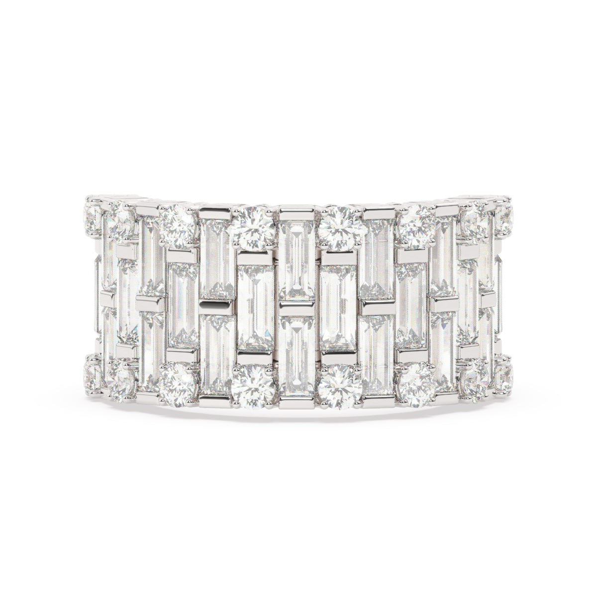 14K White Gold Diamond Round And Baguette Cut Wedding Ring 2.69c