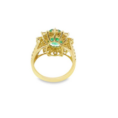 14k Yellow Gold Diamond Emerald Stone Round Cut Ring 3.62c